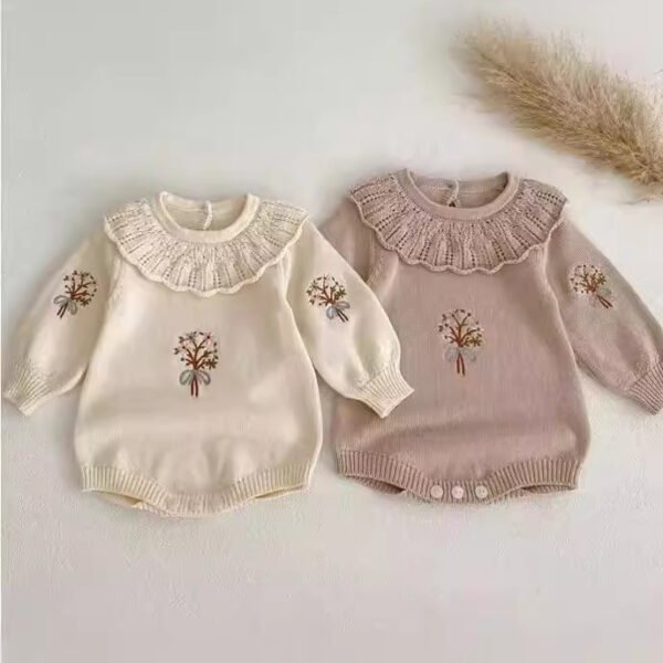 Baby Knitted Ruffle Collar Long Sleeve Romper