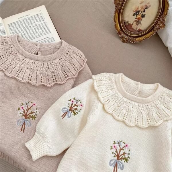 Baby Knitted Ruffle Collar Long Sleeve Romper