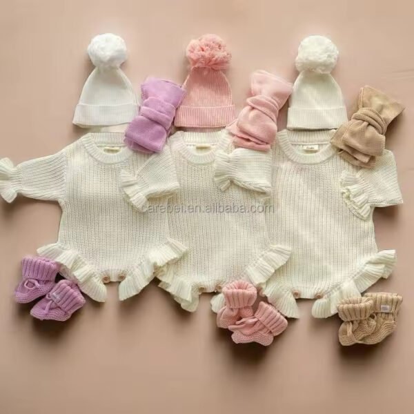 Main-04 100% Cotton Long Sleeves Knitted Ruffle Romper(MOQ 50PCS)