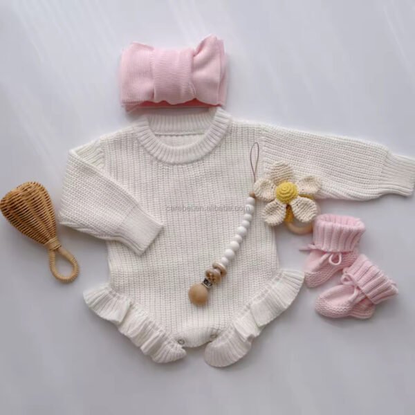 Main-05 100% Cotton Long Sleeves Knitted Ruffle Romper(MOQ 50PCS)