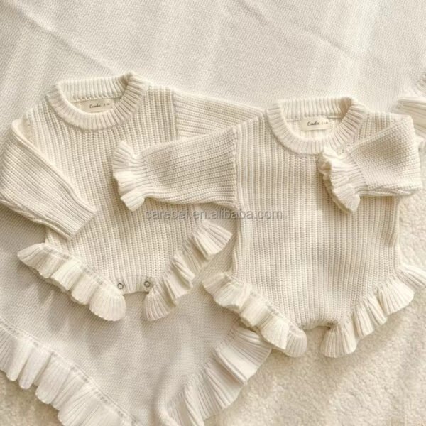 Main-07 100% Cotton Long Sleeves Knitted Ruffle Romper(MOQ 50PCS)