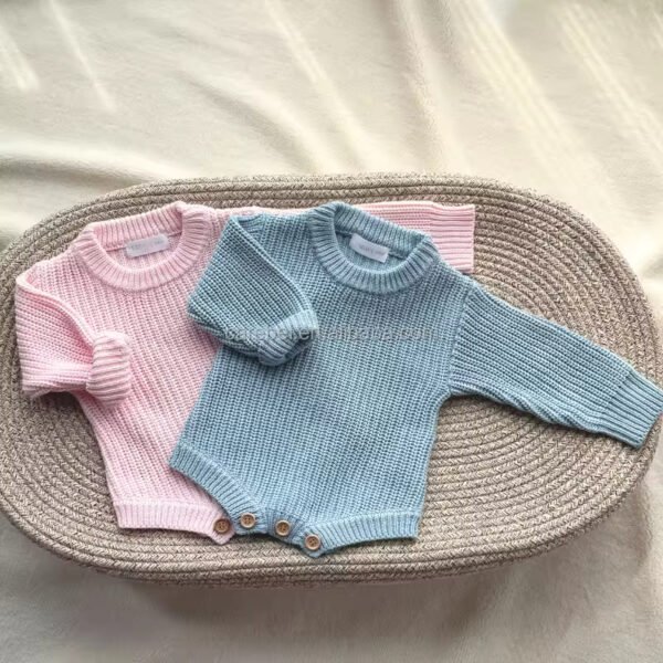 Chunky Ribbed Knit Boy Blue Romper