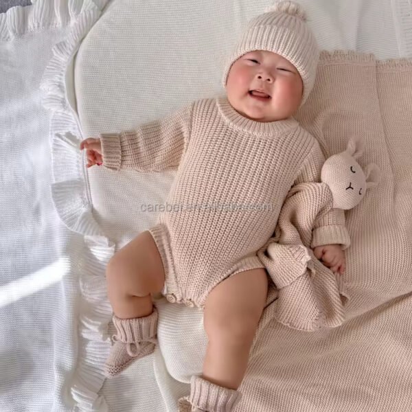 Chunky Ribbed Knit Boy Blue Romper